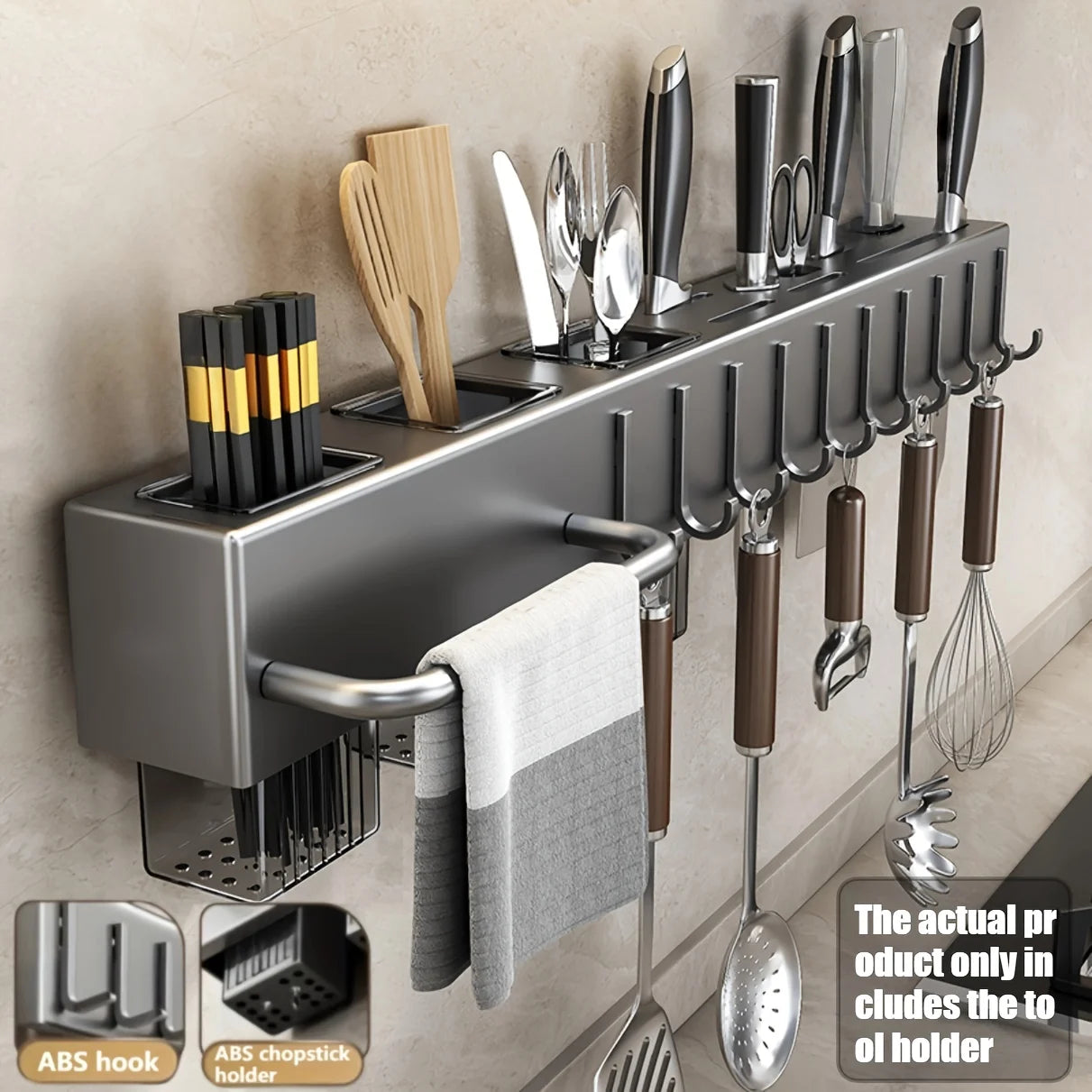 Wall-Mounted Kitchen Organizer – No-Drill Carbon Steel Knife & Utensil Rack, Space Saving