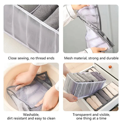 Foldable Clothing Drawer Organizer – Multi-Grid Nylon Storage Box for Jeans, Socks, Bras & Ties