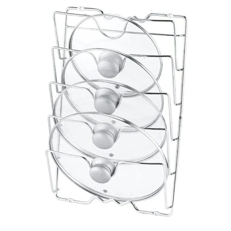 Wall-Mounted Pot Lid Organizer Rack – 5-Layer Iron Kitchen Storage for Lids & Utensils