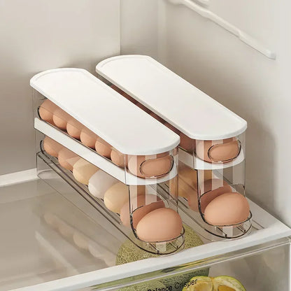 Automatic Rolling Egg Dispenser – 2-Tier Fridge Egg Holder Rack & Organizer