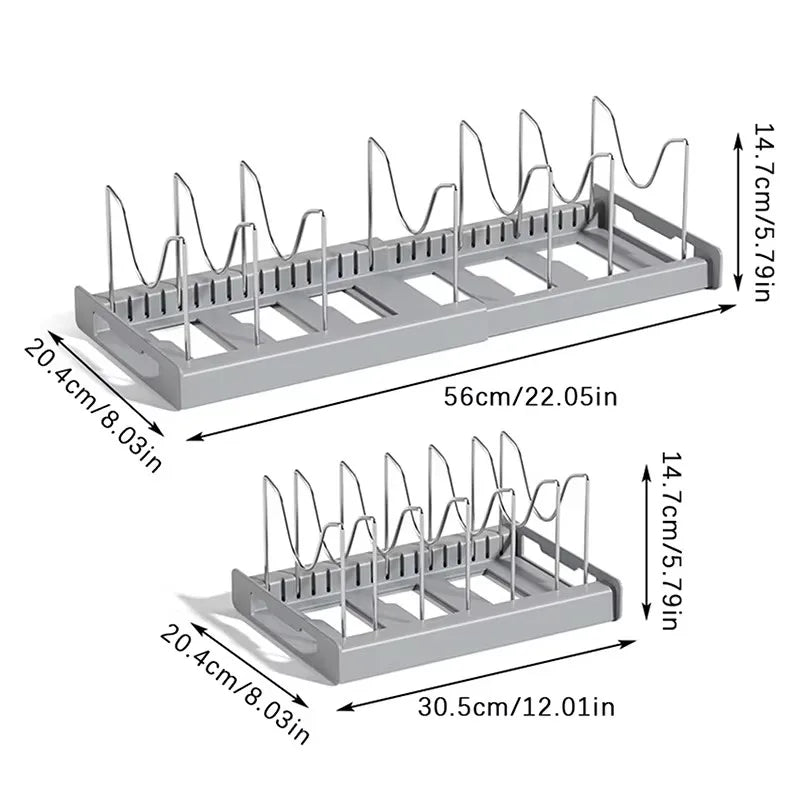 Expandable Pan & Pot Organizer Rack – 7 Adjustable Compartments for Lids, Dishes & Utensils