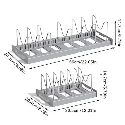 Expandable Pan & Pot Organizer Rack – 7 Adjustable Compartments for Lids, Dishes & Utensils