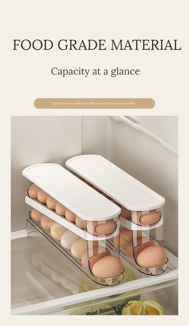 Automatic Rolling Egg Dispenser – 2-Tier Fridge Egg Holder Rack & Organizer