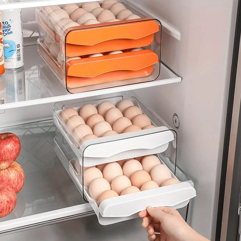Egg Storage Box – 2-Layer Drawer Fridge Organizer for 32 Eggs
