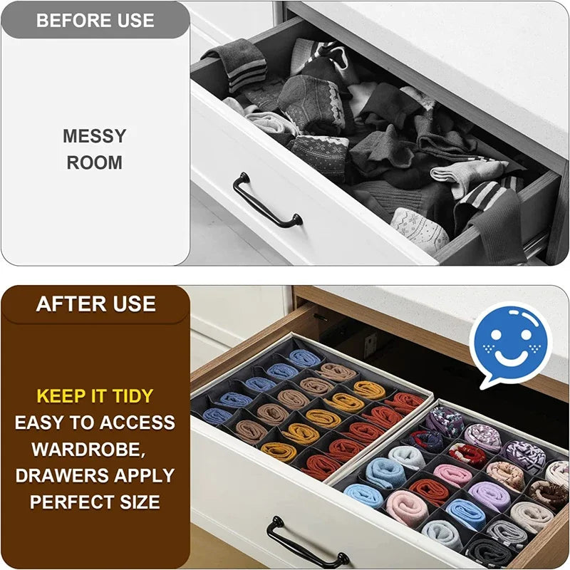 Sock & Underwear Drawer Organizer – Foldable Closet Divider Bins