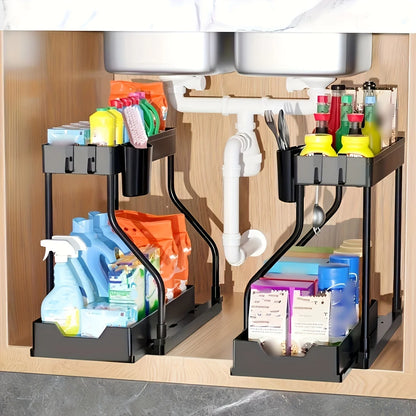 2-Tier Pull Out Under Sink Organizer – Space-Saving Sliding Drawer for Kitchen & Bathroom Cabinet