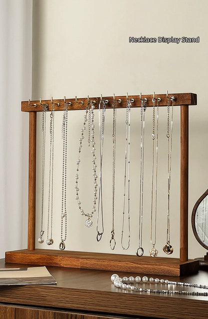 Wooden Jewelry Organizer Display Stand – Necklace Rack for Chains, Earrings & Bracelets