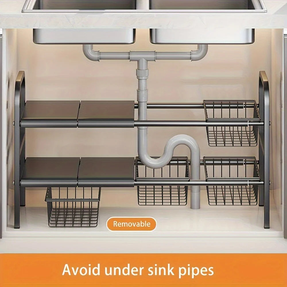 Expandable Under-Sink Cabinet Organizer – Multi-Use Shelf Rack for Kitchen & Bathroom