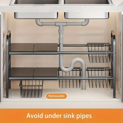 Expandable Under-Sink Cabinet Organizer – Multi-Use Shelf Rack for Kitchen & Bathroom