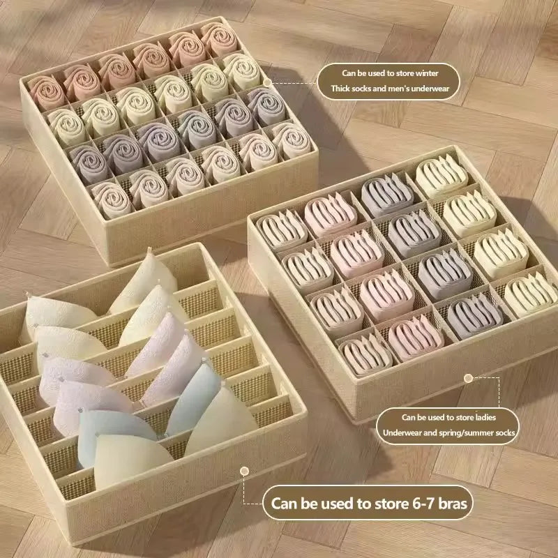 Underwear & Socks Drawer Organizer – Foldable Non-Woven Closet Storage Box for Bras & Underpants