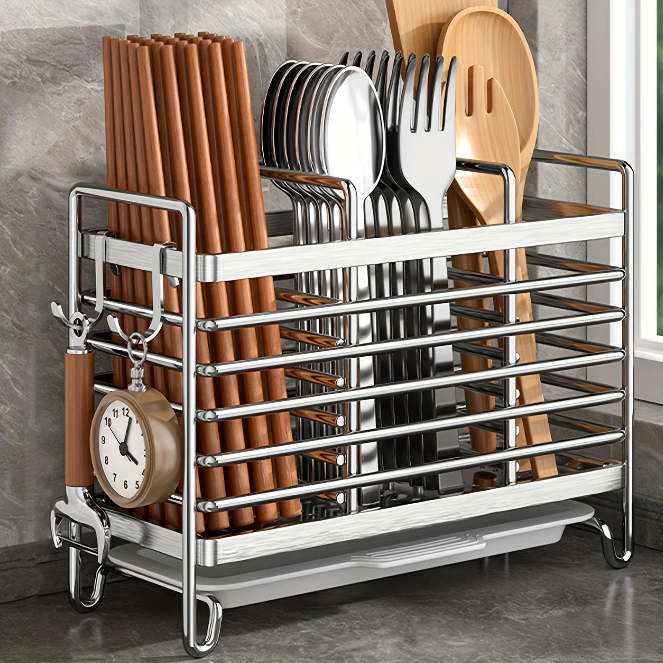 No-Drill Wall-Mounted Utensil Holder – Stainless Steel Kitchen Organizer for Small Spaces