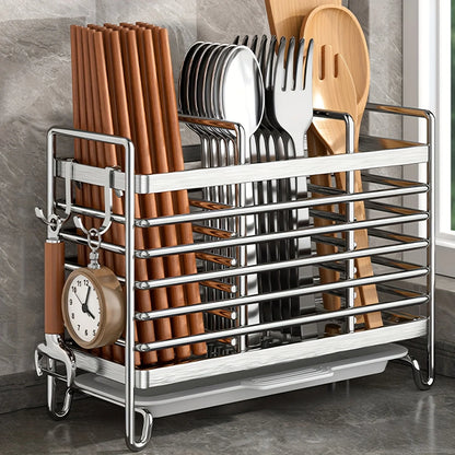No-Drill Wall-Mounted Utensil Holder – Stainless Steel Kitchen Organizer for Small Spaces