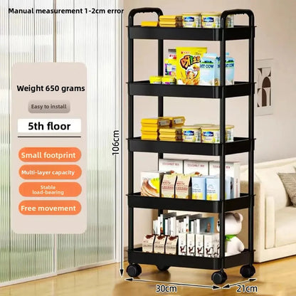 5-Tier Kitchen Storage Shelf – Freestanding Rolling Trolley Rack for Pantry, Snacks & Produce
