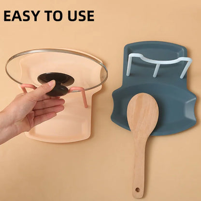 Countertop Pot Lid & Pan Organizer Rack – No-Drill Drying Stand with Spoon Rest