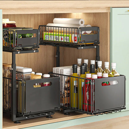 2-Tier Pull-Out Under Sink Organizer – Adjustable Sliding Shelf for Kitchen & Bathroom Cabinet