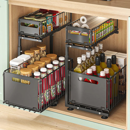 2-Tier Pull-Out Under Sink Organizer – Adjustable Sliding Shelf for Kitchen & Bathroom Cabinet