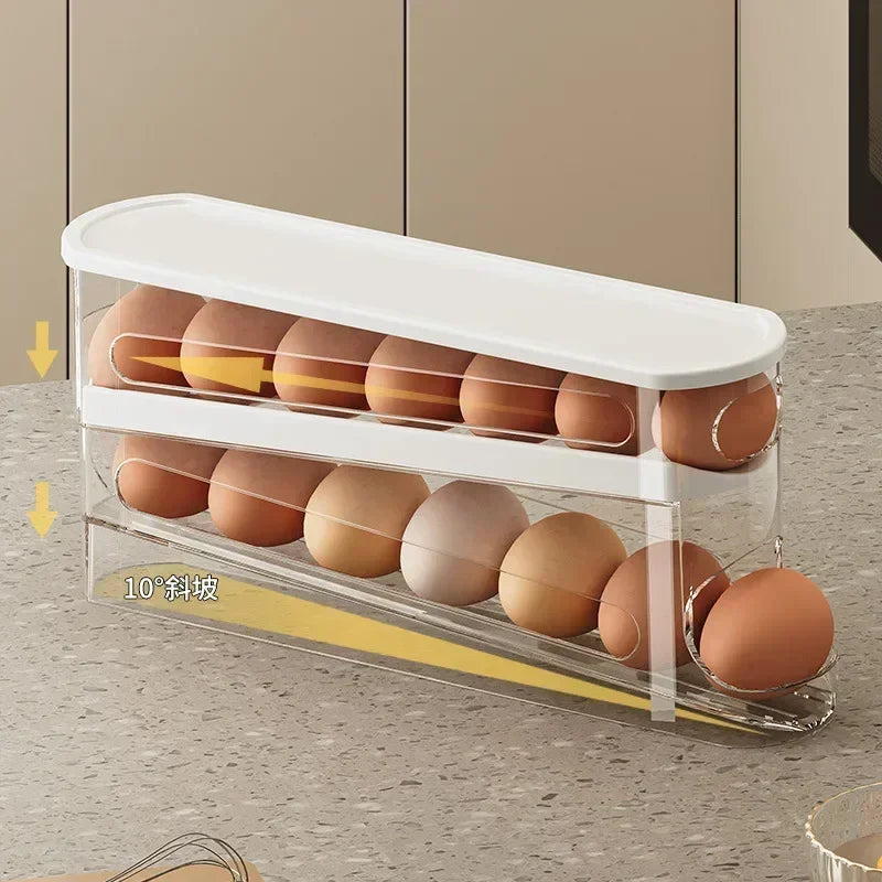 Automatic Rolling Egg Dispenser – 2-Tier Fridge Egg Holder Rack & Organizer