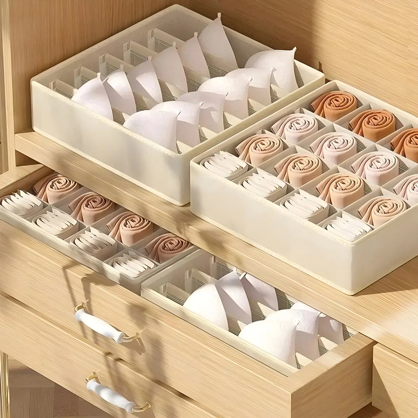 Underwear & Socks Drawer Organizer – Foldable Non-Woven Closet Storage Box for Bras & Underpants