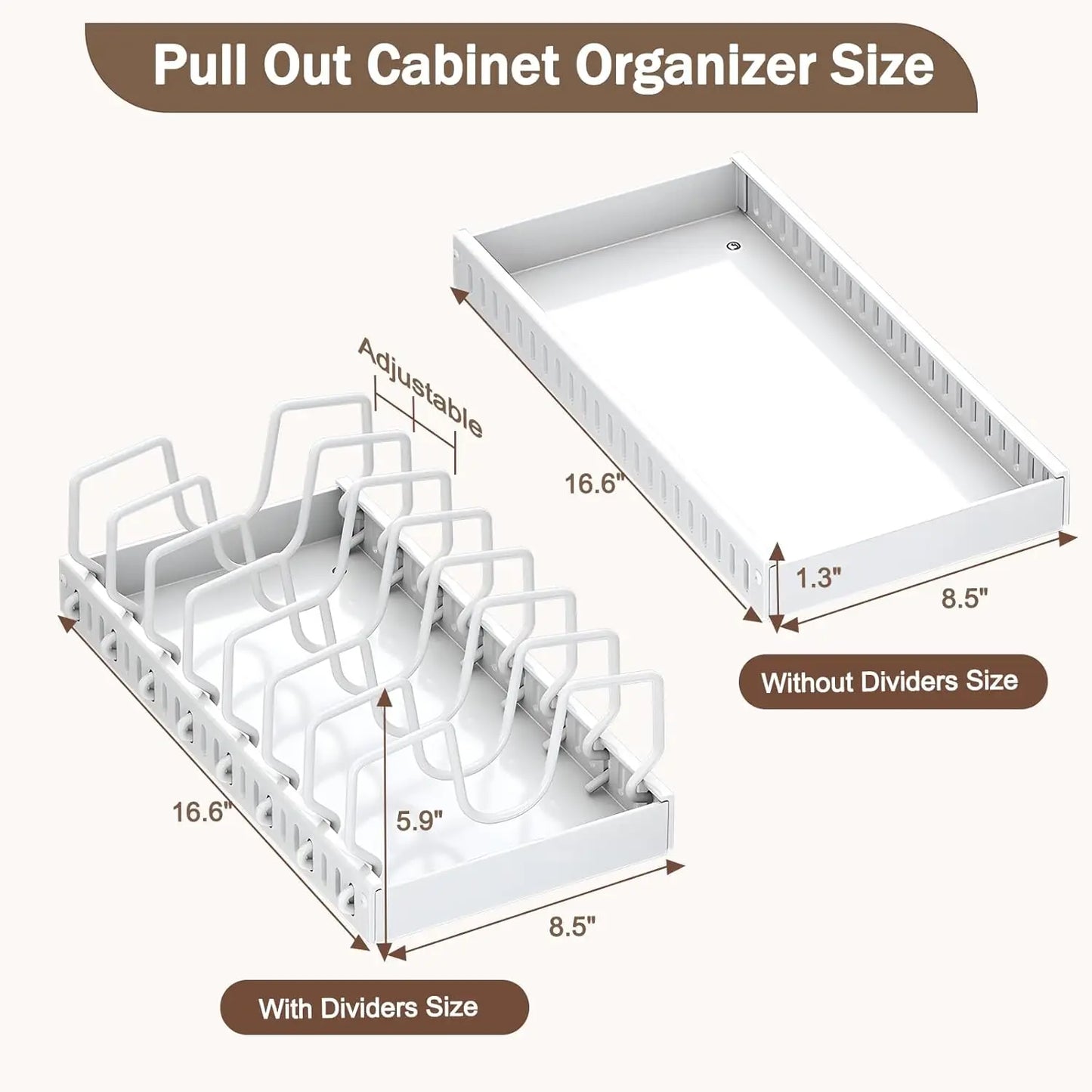 Pull-Out Pots & Pans Organizer – Under Cabinet Storage Rack with Adjustable Dividers & Lid Holder