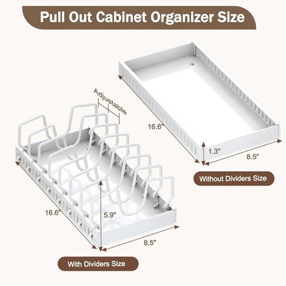 Pull-Out Pots & Pans Organizer – Under Cabinet Storage Rack with Adjustable Dividers & Lid Holder