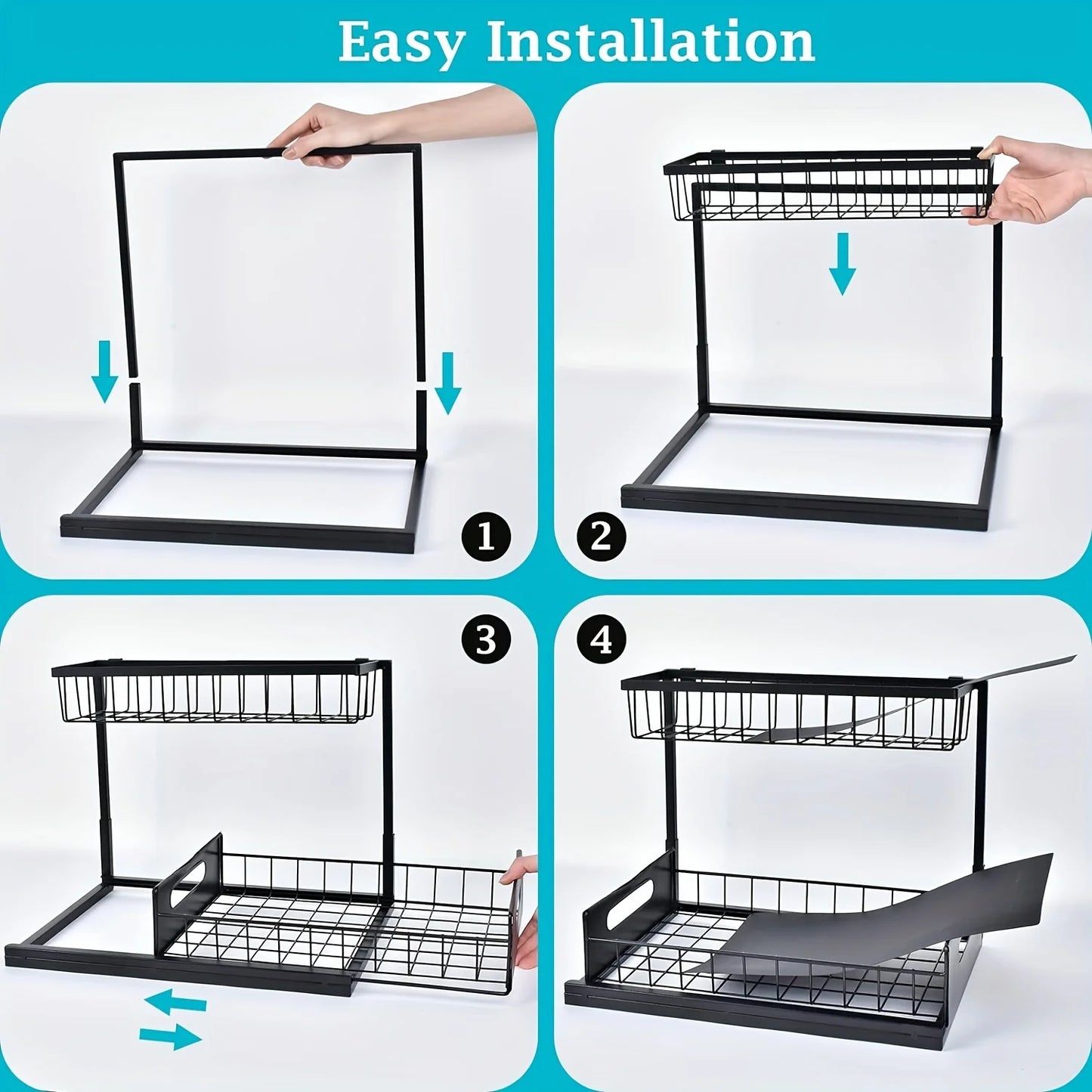 2-Tier Pull Out Under Sink Organizer – Sliding Shelf Cabinet Storage for Kitchen & Bathroom