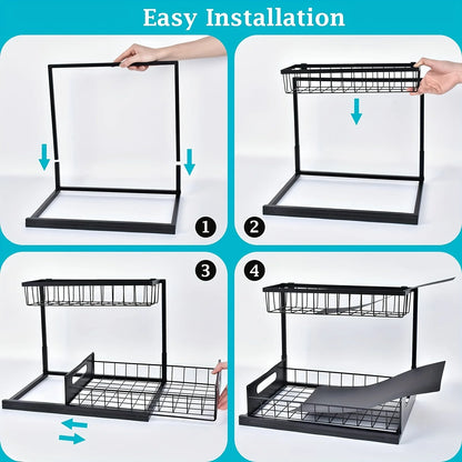 2-Tier Pull Out Under Sink Organizer – Sliding Shelf Cabinet Storage for Kitchen & Bathroom