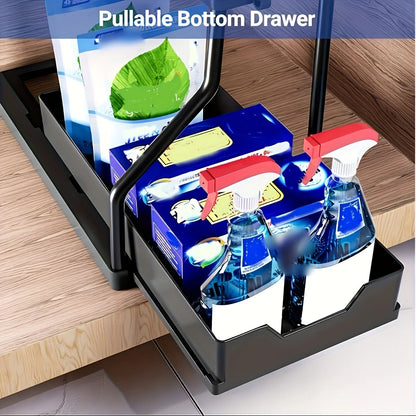 2-Tier Pull Out Under Sink Organizer – Space-Saving Sliding Drawer for Kitchen & Bathroom Cabinet