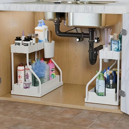 2-Tier Pull Out Under Sink Organizer – Space-Saving Sliding Drawer for Kitchen & Bathroom Cabinet