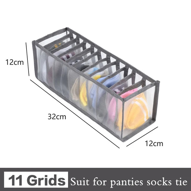 Foldable Clothing Drawer Organizer – Multi-Grid Nylon Storage Box for Jeans, Socks, Bras & Ties