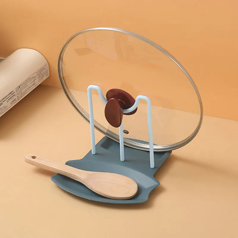 Countertop Pot Lid & Pan Organizer Rack – No-Drill Drying Stand with Spoon Rest