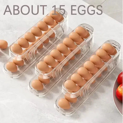 Automatic Rolling Egg Dispenser – 2-Tier Fridge Egg Holder Rack & Organizer
