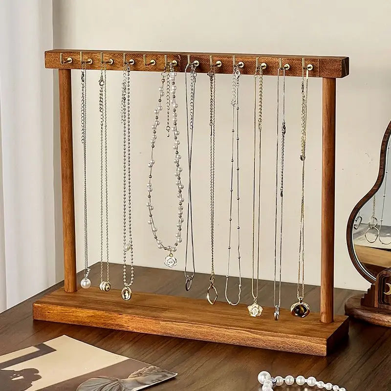 Wooden Jewelry Organizer Display Stand – Necklace Rack for Chains, Earrings & Bracelets