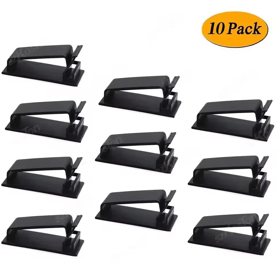 Self-Adhesive Cable Organizer Clips – 10-Pack Cord Management Clamps for Home, Office & Car