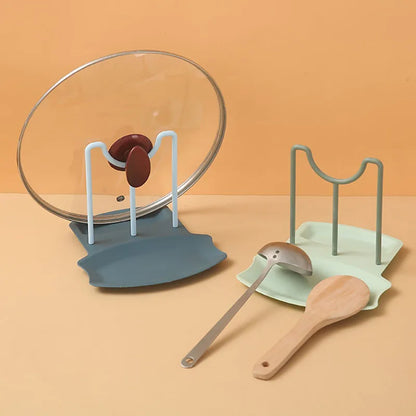 Countertop Pot Lid & Pan Organizer Rack – No-Drill Drying Stand with Spoon Rest