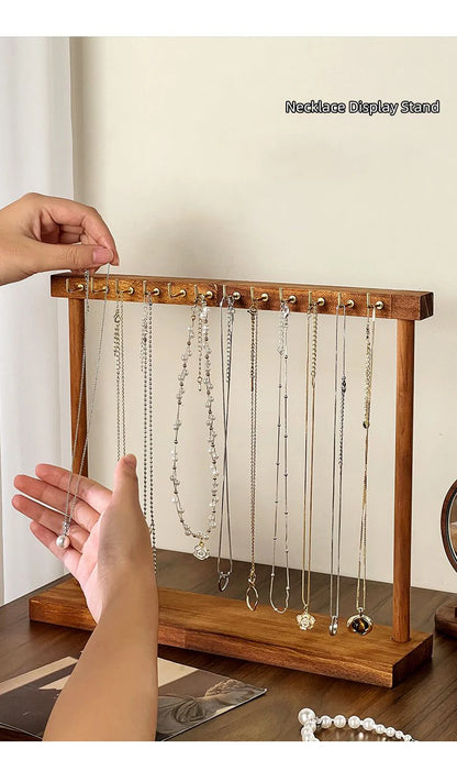 Wooden Jewelry Organizer Display Stand – Necklace Rack for Chains, Earrings & Bracelets