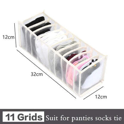 Foldable Clothing Drawer Organizer – Multi-Grid Nylon Storage Box for Jeans, Socks, Bras & Ties