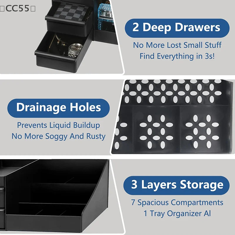 Cologne Organizer For Men – Bathroom Countertop Organizer with Drawers & 7 Compartments