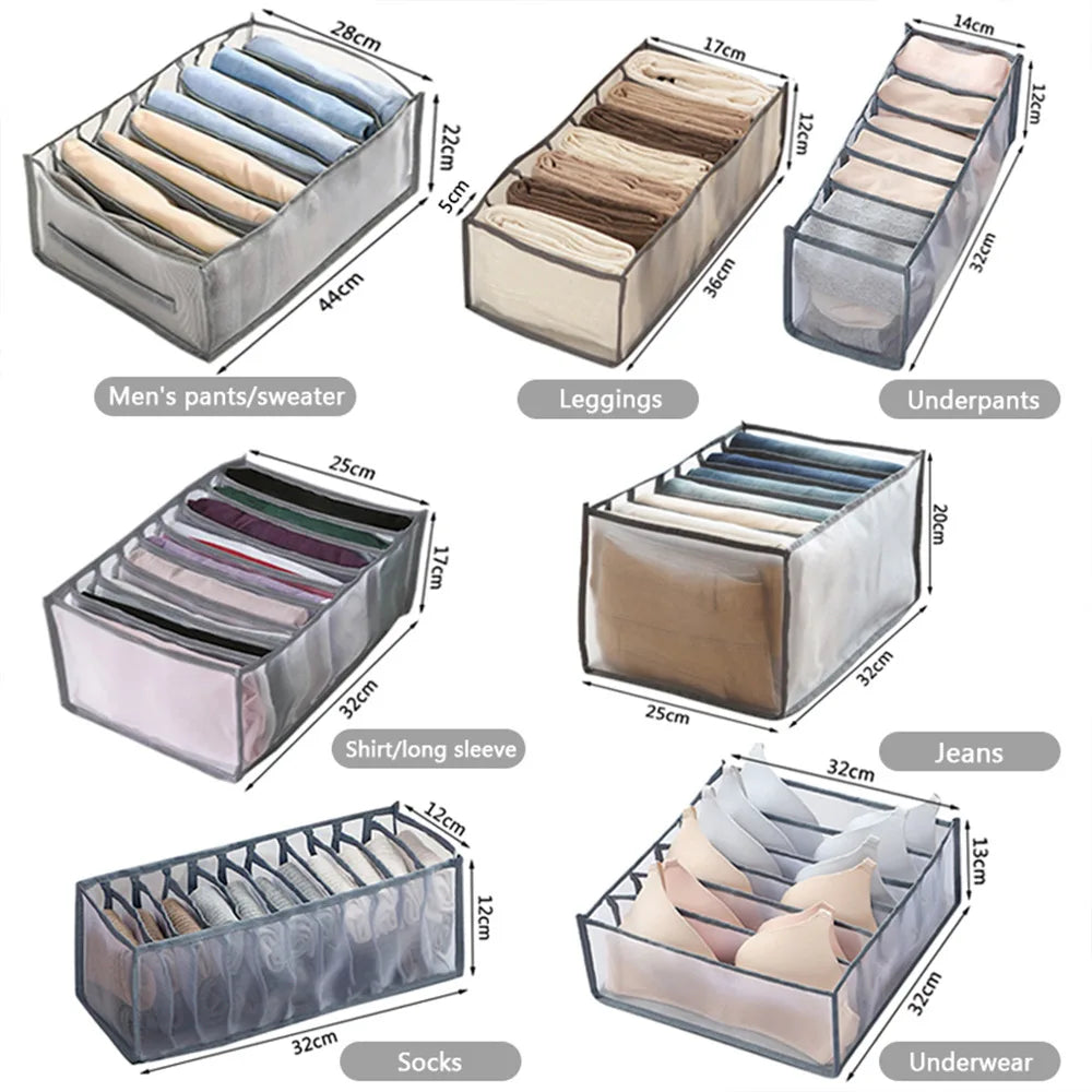 Foldable Clothing Drawer Organizer – Multi-Grid Nylon Storage Box for Jeans, Socks, Bras & Ties