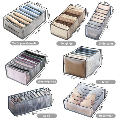 Foldable Clothing Drawer Organizer – Multi-Grid Nylon Storage Box for Jeans, Socks, Bras & Ties