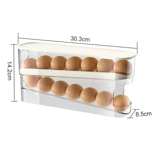 Automatic Rolling Egg Dispenser – 2-Tier Fridge Egg Holder Rack & Organizer