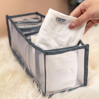 Wardrobe Drawer Divider Organizer – 6/7/11 Grid Polyester Storage Box for Underwear, Bras & Socks