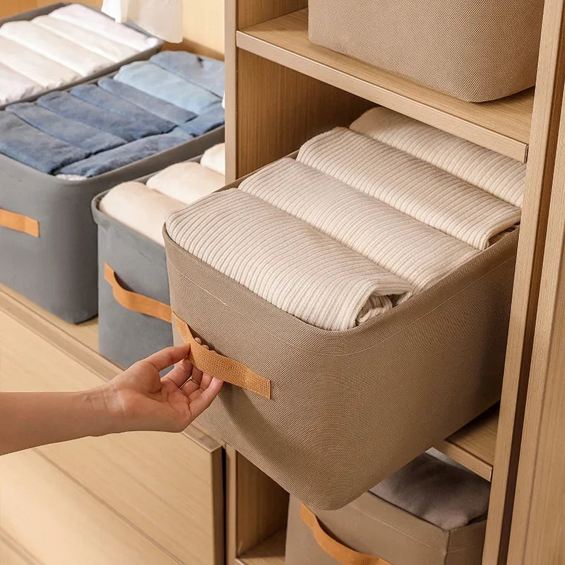 Clothes Storage Organizer Bag – Foldable Non-Woven Wardrobe Box for Pants, Sweaters & Jeans