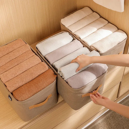 Clothes Storage Organizer Bag – Foldable Non-Woven Wardrobe Box for Pants, Sweaters & Jeans