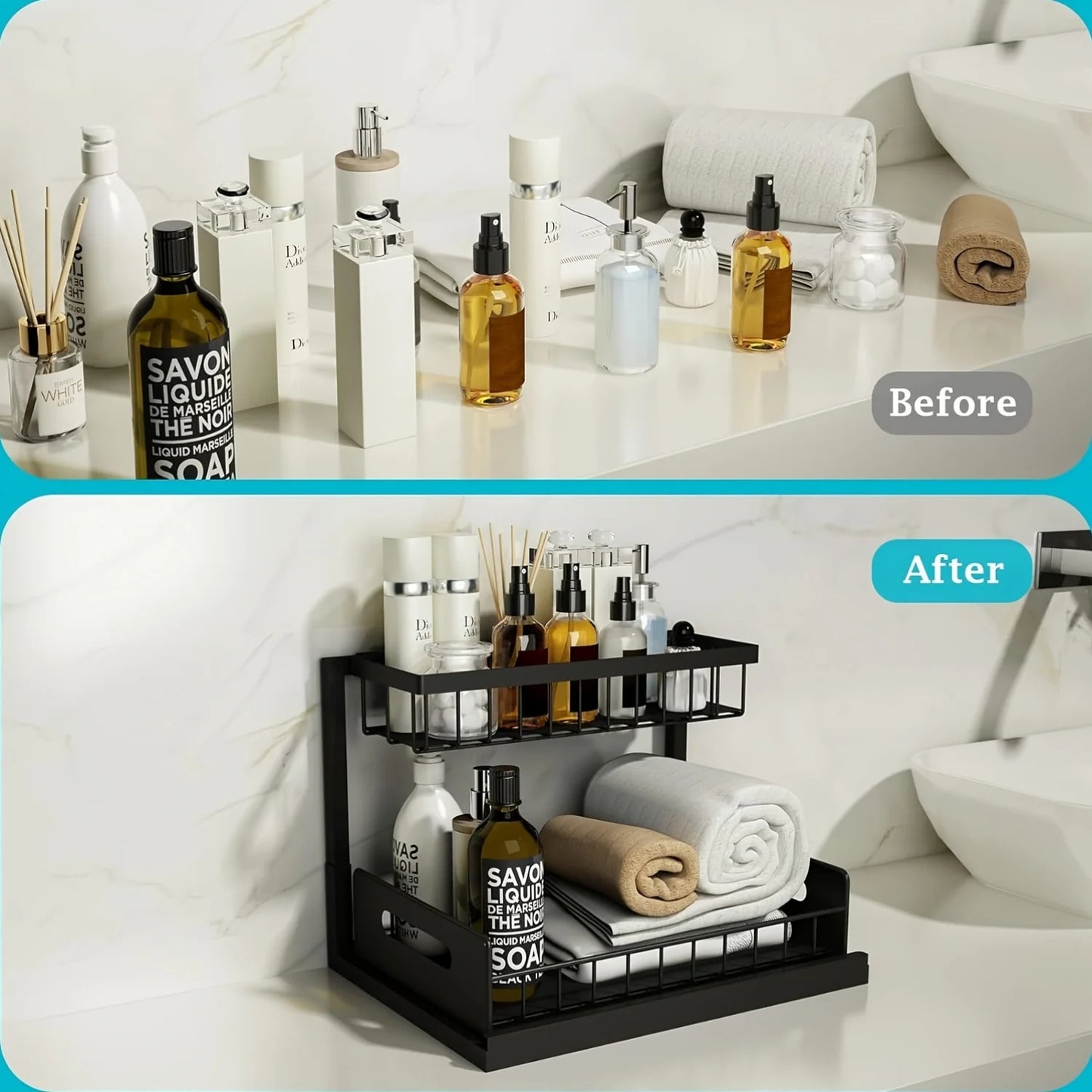 2-Tier Pull Out Under Sink Organizer – Sliding Shelf Cabinet Storage for Kitchen & Bathroom