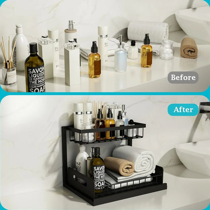 2-Tier Pull Out Under Sink Organizer – Sliding Shelf Cabinet Storage for Kitchen & Bathroom