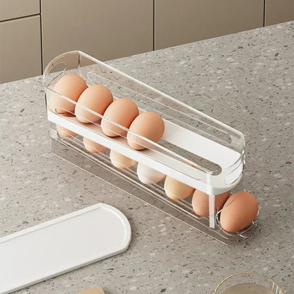 Automatic Rolling Egg Dispenser – 2-Tier Fridge Egg Holder Rack & Organizer