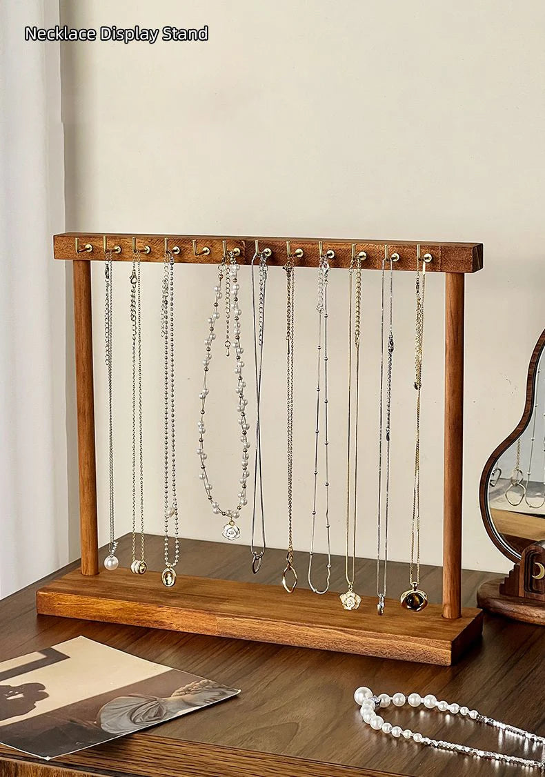 Wooden Jewelry Organizer Display Stand – Necklace Rack for Chains, Earrings & Bracelets
