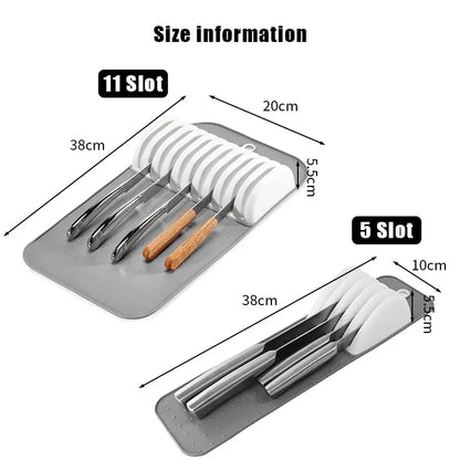 Non-Slip Knife Drawer Organizer Mat – 5 or 11 Slot Kitchen Knife Holder