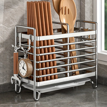 No-Drill Wall-Mounted Utensil Holder – Stainless Steel Kitchen Organizer for Small Spaces