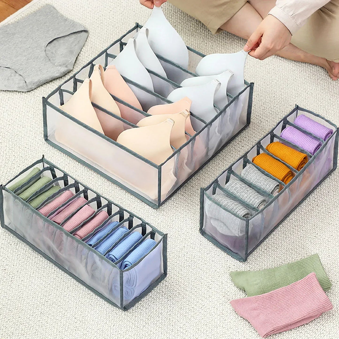 Closet Underwear & Bra Organizer Box – Foldable Non-Woven Drawer Divider for Socks, Ties & Scarves